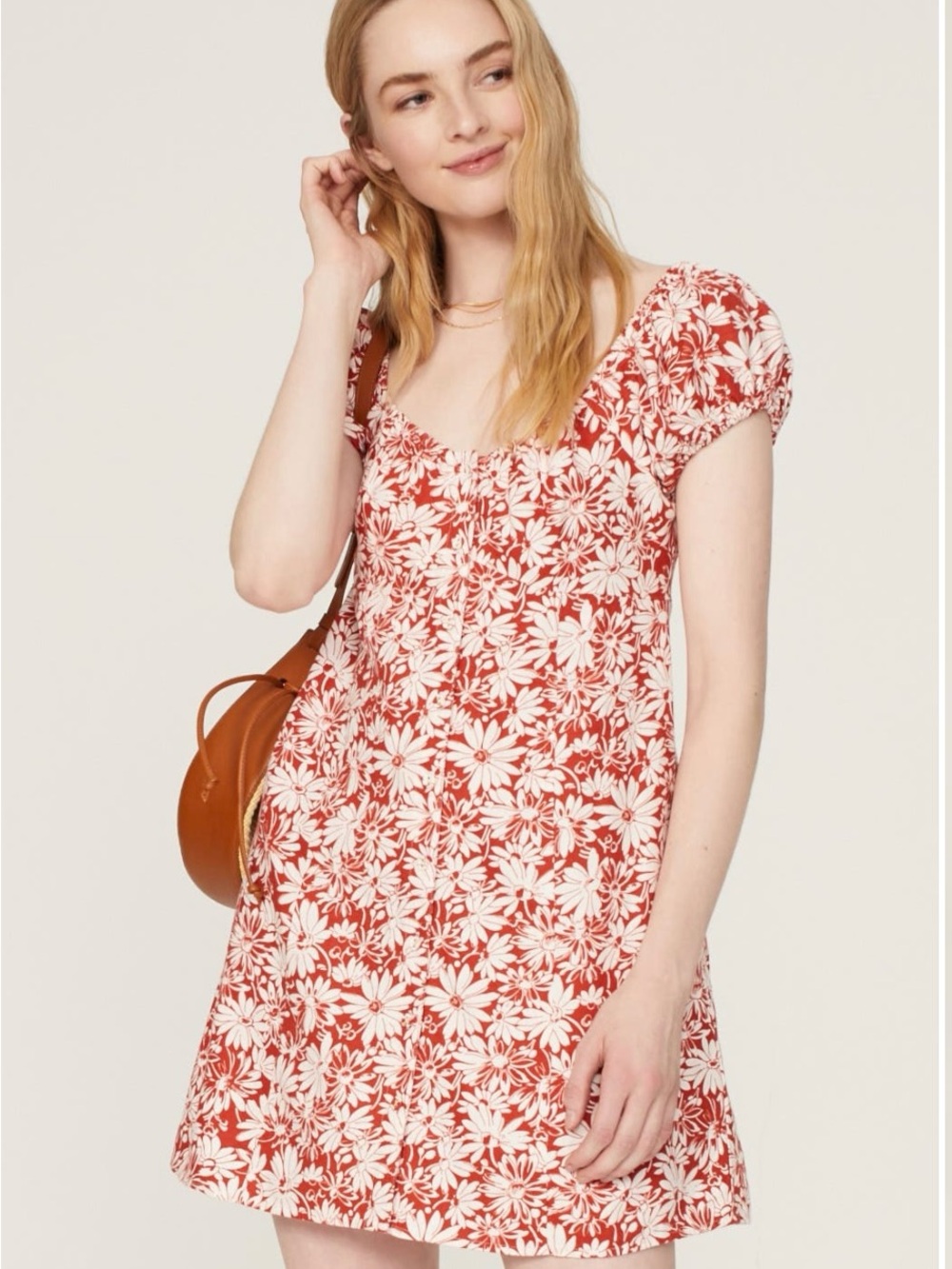 Madewell Red and White Floral Square-Neck Mini Dress